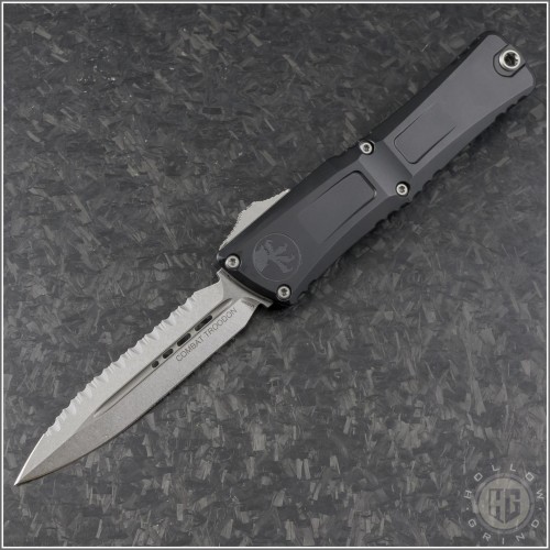 (#1142-12) Microtech Combat Troodon Gen III D/E Stonewash Full Serrated - Front