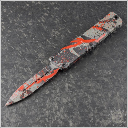 (#1142-1BGBKRDSPL) Microtech Gray Red Bllack Splatter Combat Troodon Gen III D/E Plain - Front
