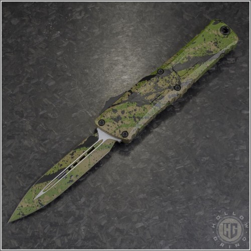 (#1142-1ODTABKSPLS) Microtech OD Green Splatter Combat Troodon Gen III D/E Plain - Front