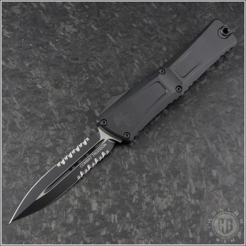 (#1142-2T) Microtech Combat Troodon Gen III D/E Black Part Serrated - Front