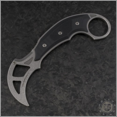 (#118-10TR) Microtech Knives Iconic Trainer Fixed Karambit Stonewash Plain - Front