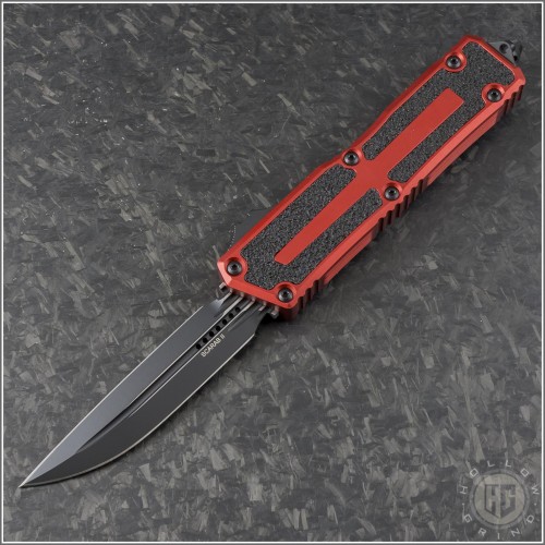 (#1180-1RD) Microtech Red Scarab II Gen III D/E-S Black Plain - Front