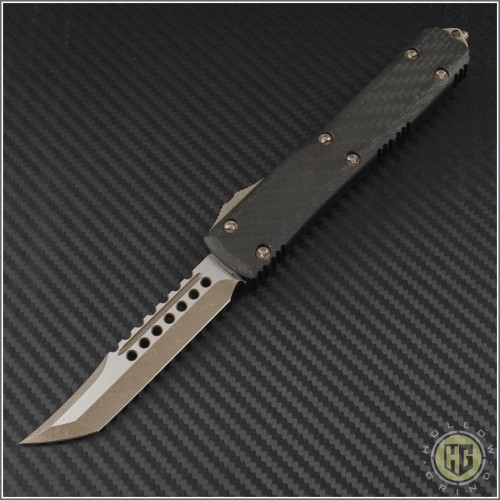 (#119-13CF) Microtech Ultratech Hellhound Bronzed Apocalyptic Plain w/ Carbon Fiber Top - Front
