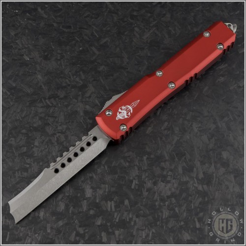 (#119R-10RDS) Microtech Red Ultratech Hellhound Razor Stonewash Plain - Front