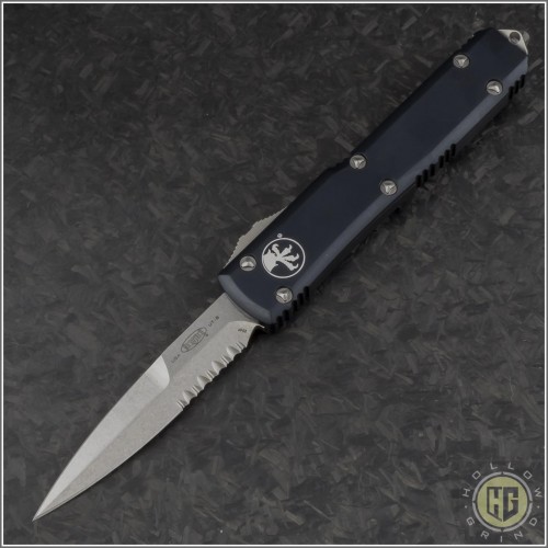 (#120-11) Microtech Ultratech Bayonet Stonewash Part Serrated - Front