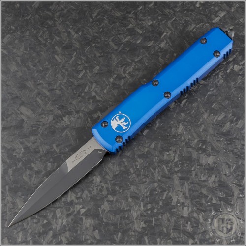 (#120-1BL) Microtech Blue Ultratech Bayonet Black Plain - Front