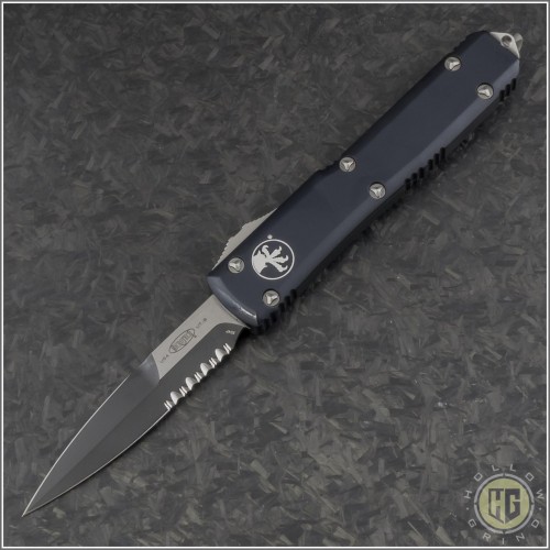 (#120-2) Microtech Ultratech Bayonet Black Partially Serrated - Front