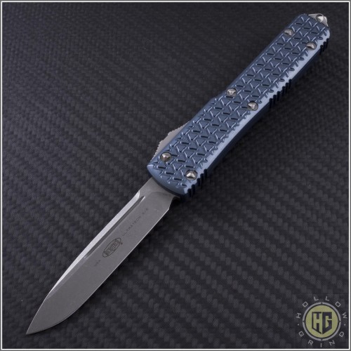 (#121-10APGY-TRI) Microtech Ultratech S/E Apocalyptic Plain w/ TriGrip Grey Handle - Front