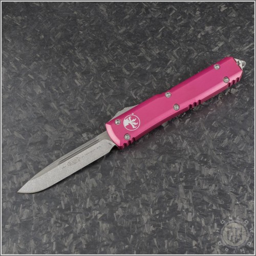 (#121-10PK) Microtech Pink Ultratech S/E Stonewashed Plain - Front