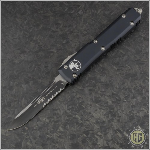 (#121-2-ELMAX) Microtech Ultratech S/E Black Partially Serrated - Front
