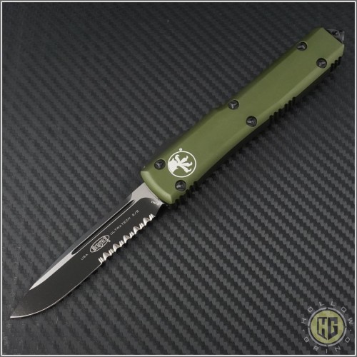(#121-2ODCC) Microtech OD Green Ultratech S/E Black Partially Serrated Tactical w/ Contoured Handle - Front