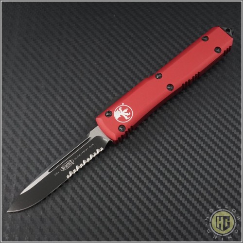 (#121-2RDCC) Microtech Red Ultratech S/E Black Partially Serrated Tactical w/ Contoured Handle - Front