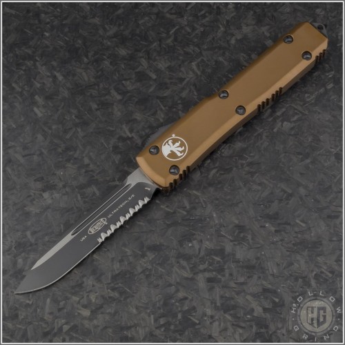 (#121-2TA) Microtech Tan Ultratech S/E Black Partially Serrated - Front