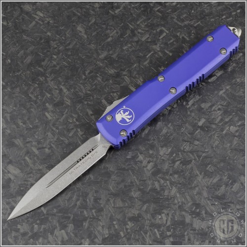 (#122-10PU) Microtech Ultratech D/E Stonewashed Plain, Purple Handle - Front