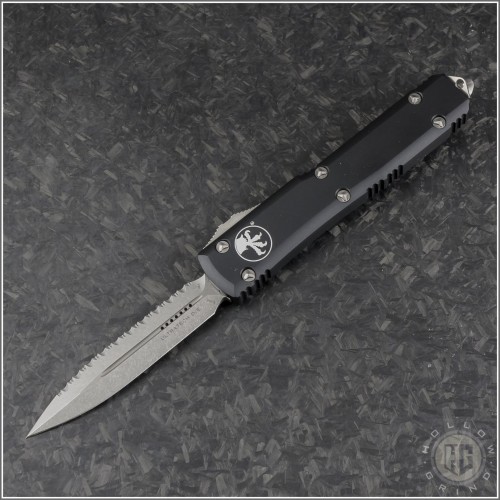 (#122-12-ELMAX) Microtech Ultratech Stonewash D/E Fully Serrated - Front