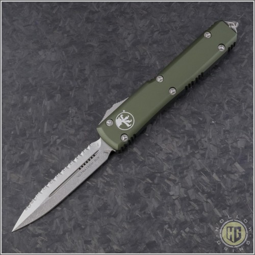(#122-12OD) Microtech OD Green Ultratech Stonewash D/E Fully Serrated - Front