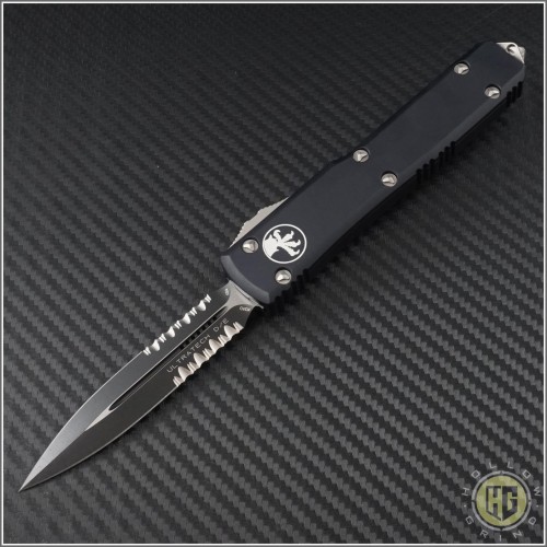 (#122-2CC) Microtech Ultratech D/E Black Partially Serrated - Contoured - Front