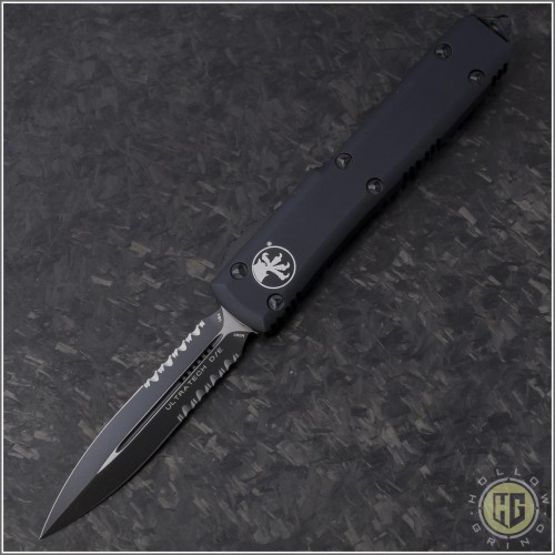 (#122-2T) Microtech Ultratech D/E Black Partially Serrated Tactical - Front