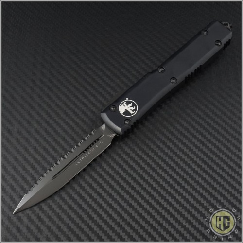 (#122-3DLCT) Microtech Ultratech D/E DLC Full Serrated Contoured Handle - Front