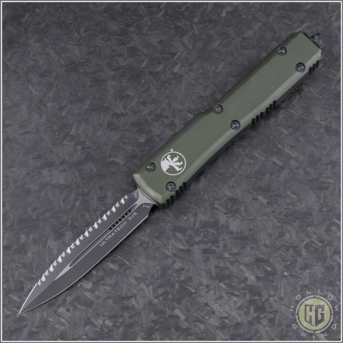 (#122-3OD) Microtech OD Green Ultratech D/E Black Fully Serrated - Front