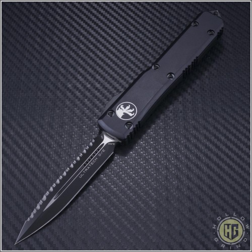 (#122-3TCC) Microtech Tactical Ultratech Black D/E Fully Serrated Contoured Chasis - Front