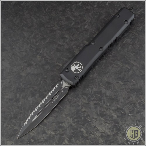 (#122-3T) Microtech Ultratech D/E Black Fully Serrated - Front