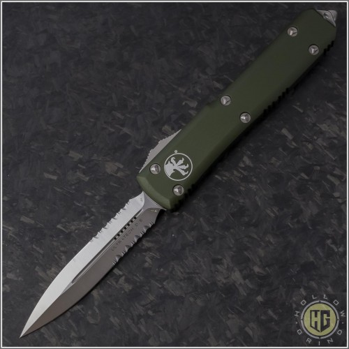 (#122-5OD) Microtech OD Green Ultratech D/E Satin Partially Serrated - Front