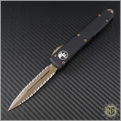 (#122-D15) Microtech Ultratech D/E Double Serrated Contoured Handle - Front