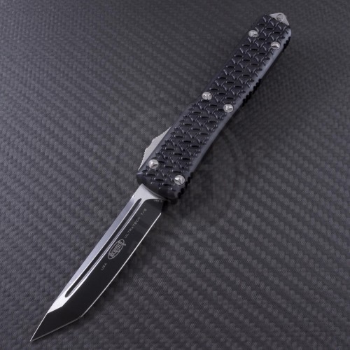 (#123-1-TRI) Microtech Ultratech T/E Black Plain TriGrip - Front