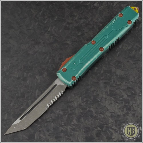 (#123-11BH) Microtech Bounty Huntert Ultratech T/E Stonewash Part Serrated - Front