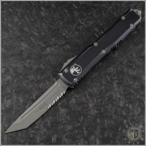 (#123-11DBK) Microtech Distressed Black Ultratech T/E Apocalyptic Plain - Front