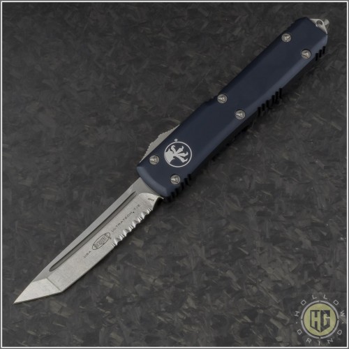 (#123-11) Microtech Ultratech T/E (Tanto) Stonewash Partially Serrated - Front
