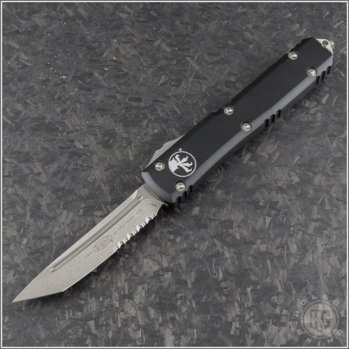 (#123-11) Microtech Ultratech T/E (Tanto) Stonewash Partially Serrated - Front