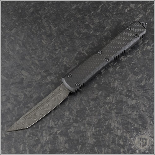(#123-16CFS) Microtech Carbon Fiber Ultratech Damascus Tanto Plain - Front