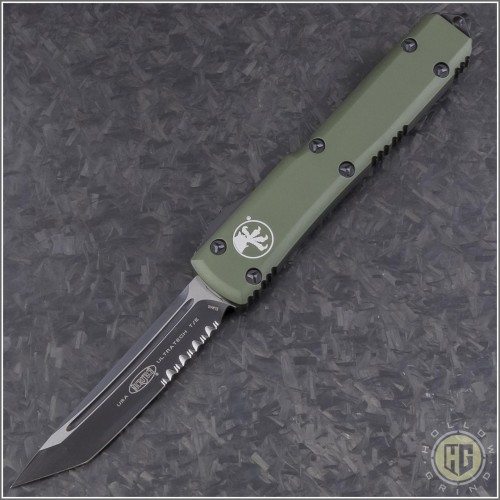 (#123-2OD-ELMAX) Microtech OD Green Ultratech T/E Black Part Serrated - Front