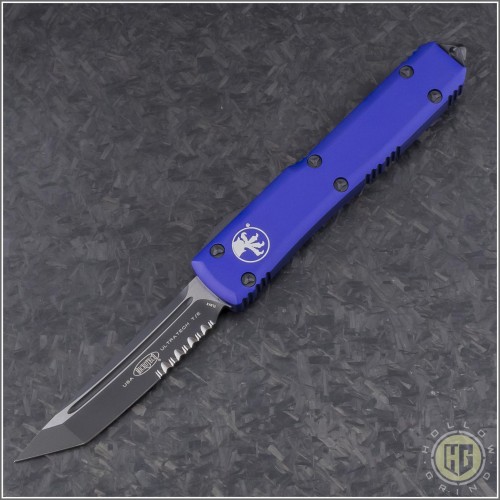 (#123-2PU) Microtech Purple Ultratech T/E Black Part Serrated - Front