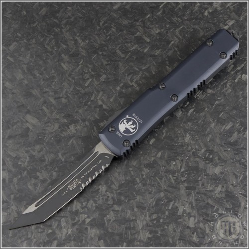 (#123-2T) Microtech Ultratech T/E Black Partially Serrated Tactical - Front