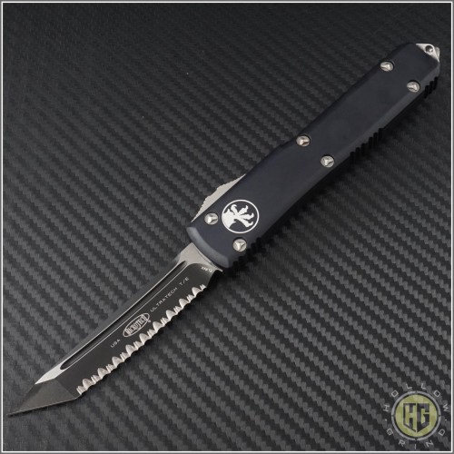(#123-3CC) Microtech Ultratech Black T/E Full Serrated Contoured Chasis - Front