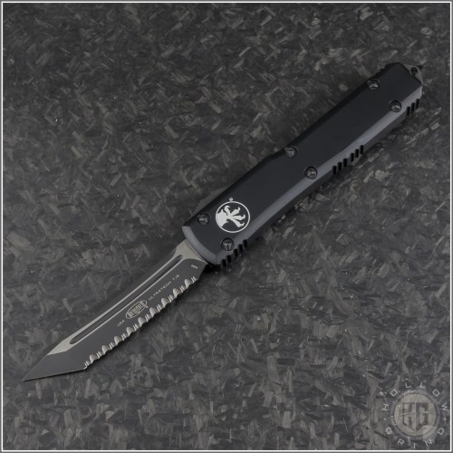 (#123-3T) Microtech Ultratech T/E Black Fully Serrated - Front
