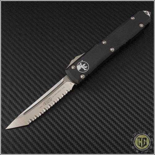 (#123-6CC) Microtech Ultratech T/E (Tanto) Satin Full Serrated - Front