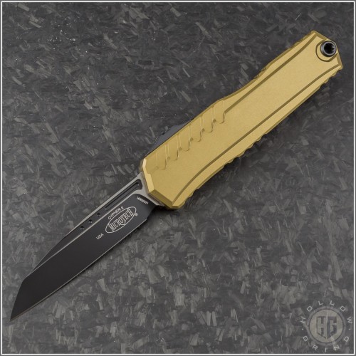 (#1241-1TA) Microtech Tan Cypher II Wharnecliffe Plain Black - Front