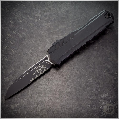 (#1241-2T) Microtech Cypher II Wharnecliffe Black Tactical Part Serrated - Front