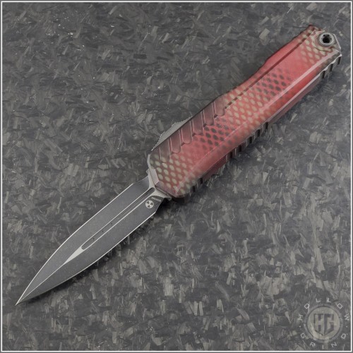 (#1242-1RDX51S) Microtech Red X-51 Cypher II D/E Plain Dark Acidwash - Front