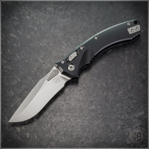 (#137MRL-10) Microtech Knives Amphibian Mini Ram-Lok Smooth Aluminum Handle Stonewash Plain - Front
