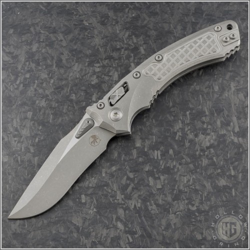 (#137RL-10APFRMS1) Microtech Knives Titanium (Frag Pattern) Amphibian Ram-Lok Apocalyptic Plain - Front