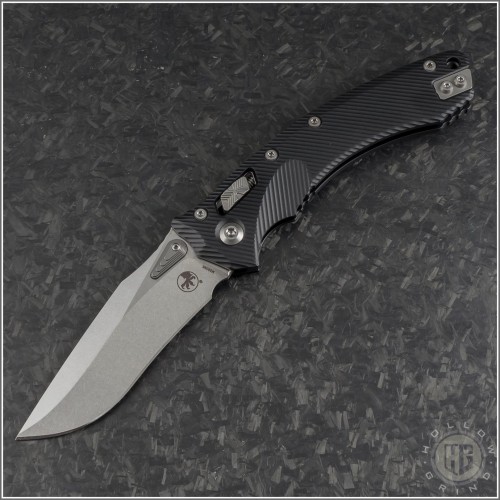 (#137RL-10FL) Microtech Knives Amphibian Ram-Lok Fluted Aluminum Handle Stonewash Plain - Front