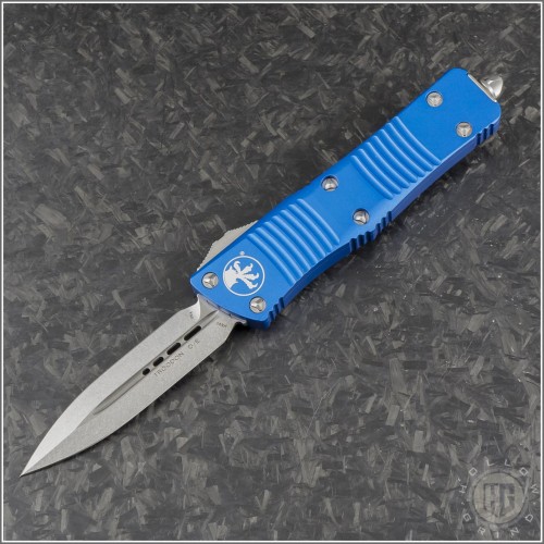 (#138-10BL) Microtech Troodon D/E Stonewash Plain - Front