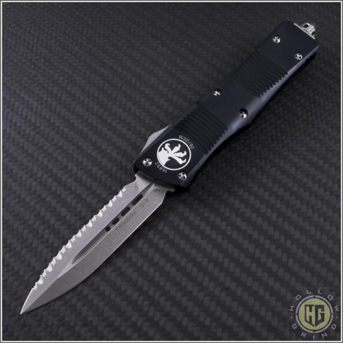 (#138-12) Microtech Troodon D/E Stonewash Fully Serrated - Front