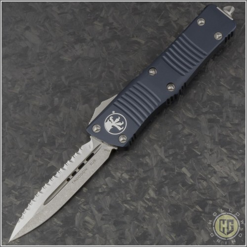 (#138-12) Microtech Troodon D/E Stonewash Fully Serrated - Front