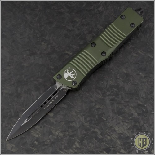 (#138-1OD) Microtech OD Green Troodon D/E Black Plain - Front